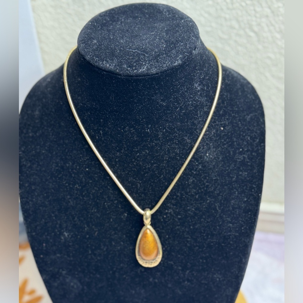 RMN Gold Teardrop Tigereye Pendant Necklace
